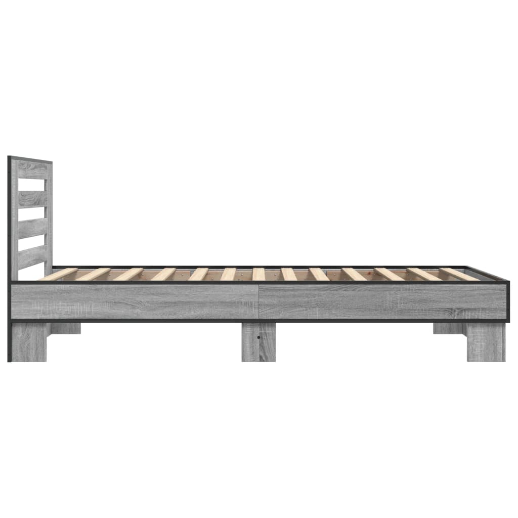 Estrutura de cama derivados de madeira e metal cinzento sonoma