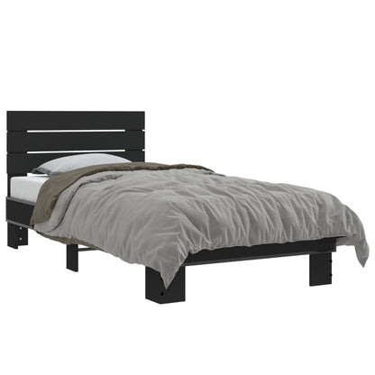 Estrutura de cama 75x190 cm derivados de madeira e metal preto