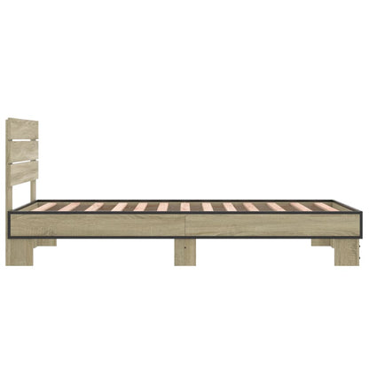 Estrutura de cama derivados de madeira e metal carvalho sonoma