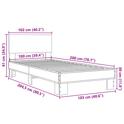 Estrutura cama 100x200 cm derivados madeira/metal cinza sonoma