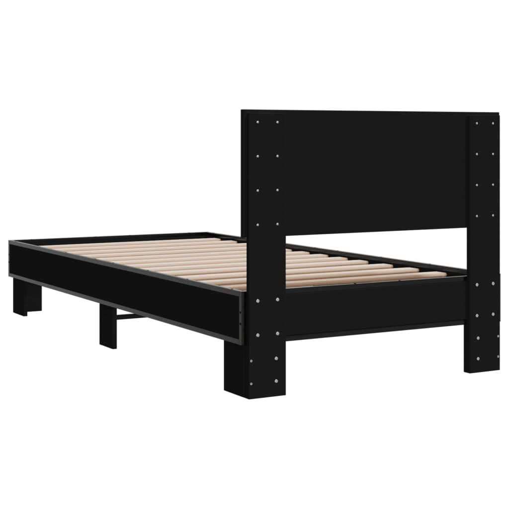 Estrutura de cama 90x190 cm derivados de madeira e metal preto