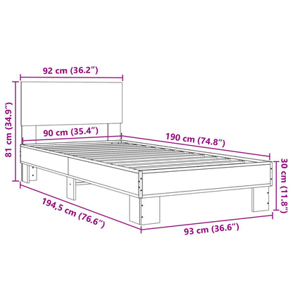 Estrutura de cama 90x190 cm derivados de madeira e metal preto