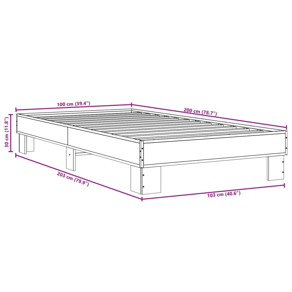 Estrutura cama 100x200 cm derivados madeira/metal cinza sonoma