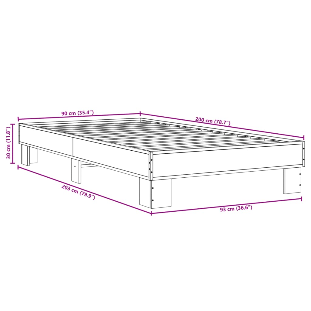 Estrutura de cama derivados de madeira e metal cinzento sonoma