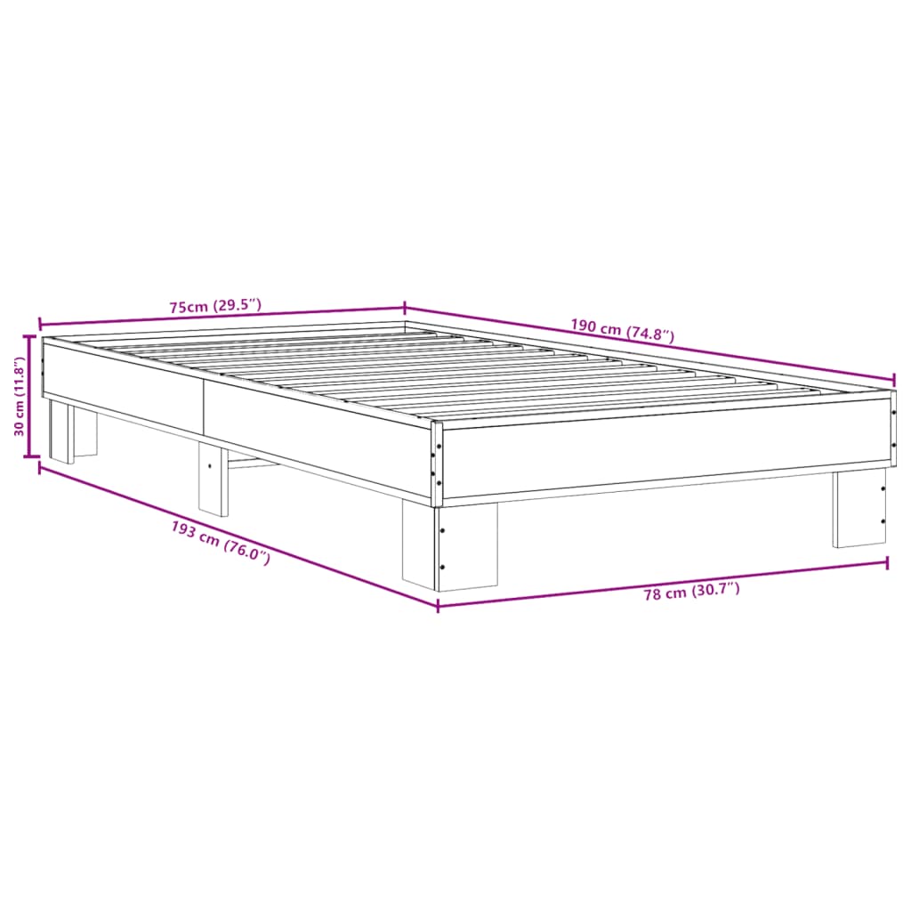 Estrutura de cama derivados de madeira e metal cinzento sonoma