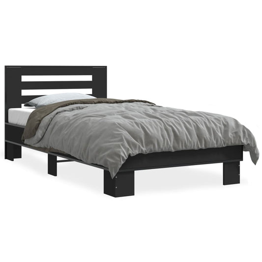 Estrutura de cama 90x190 cm derivados de madeira e metal preto