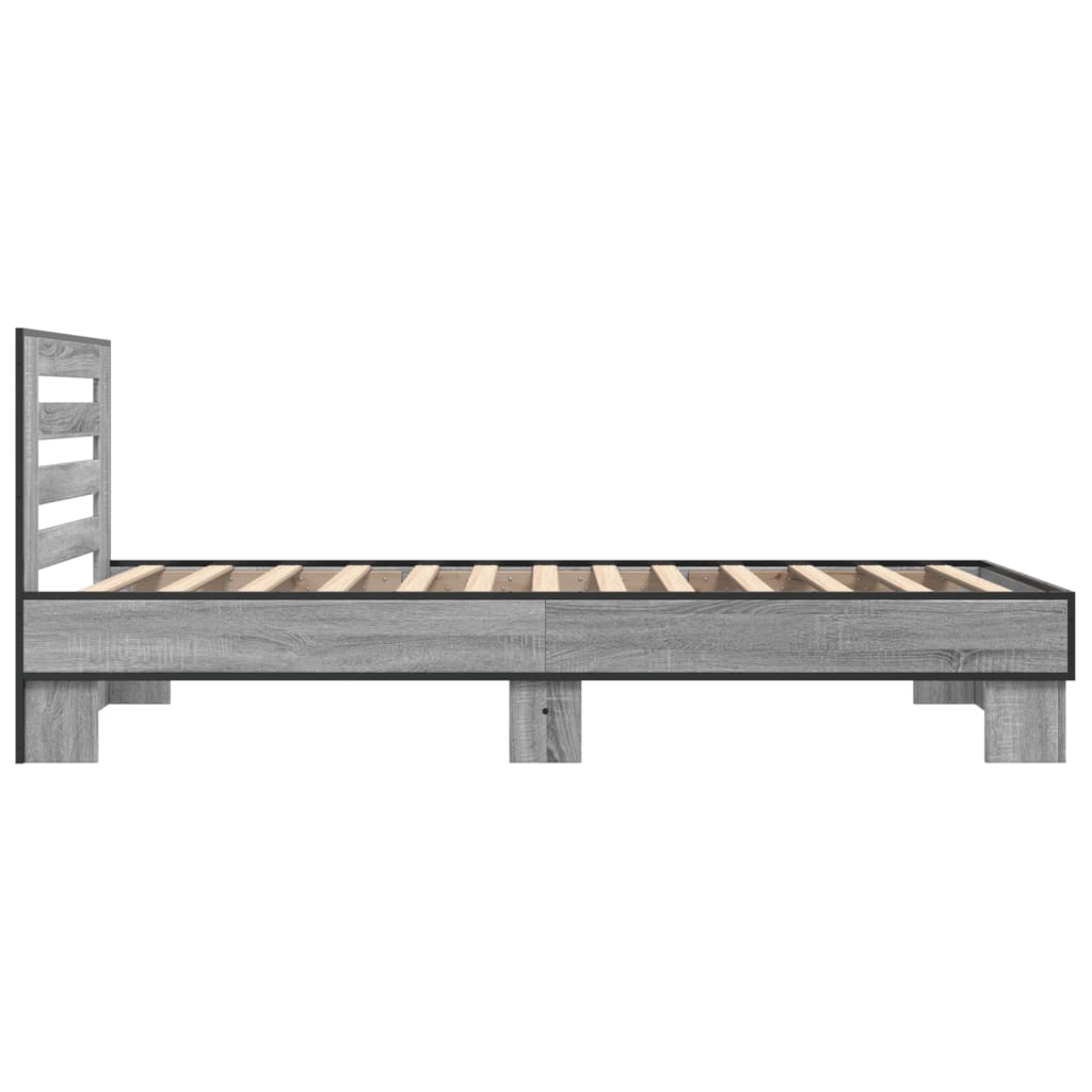 Estrutura de cama derivados de madeira e metal cinzento sonoma