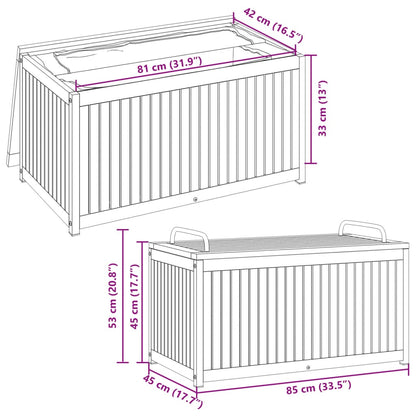 Caixa p/ almofadões de exterior 85x45x45/53cm acácia maciça/aço