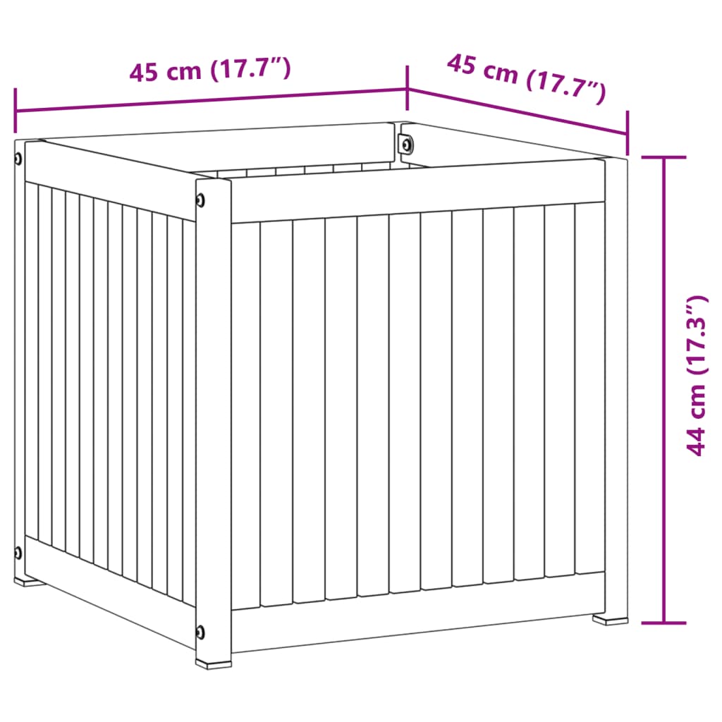 Vaso/floreira de jardim 45x45x44 cm acácia maciça e aço