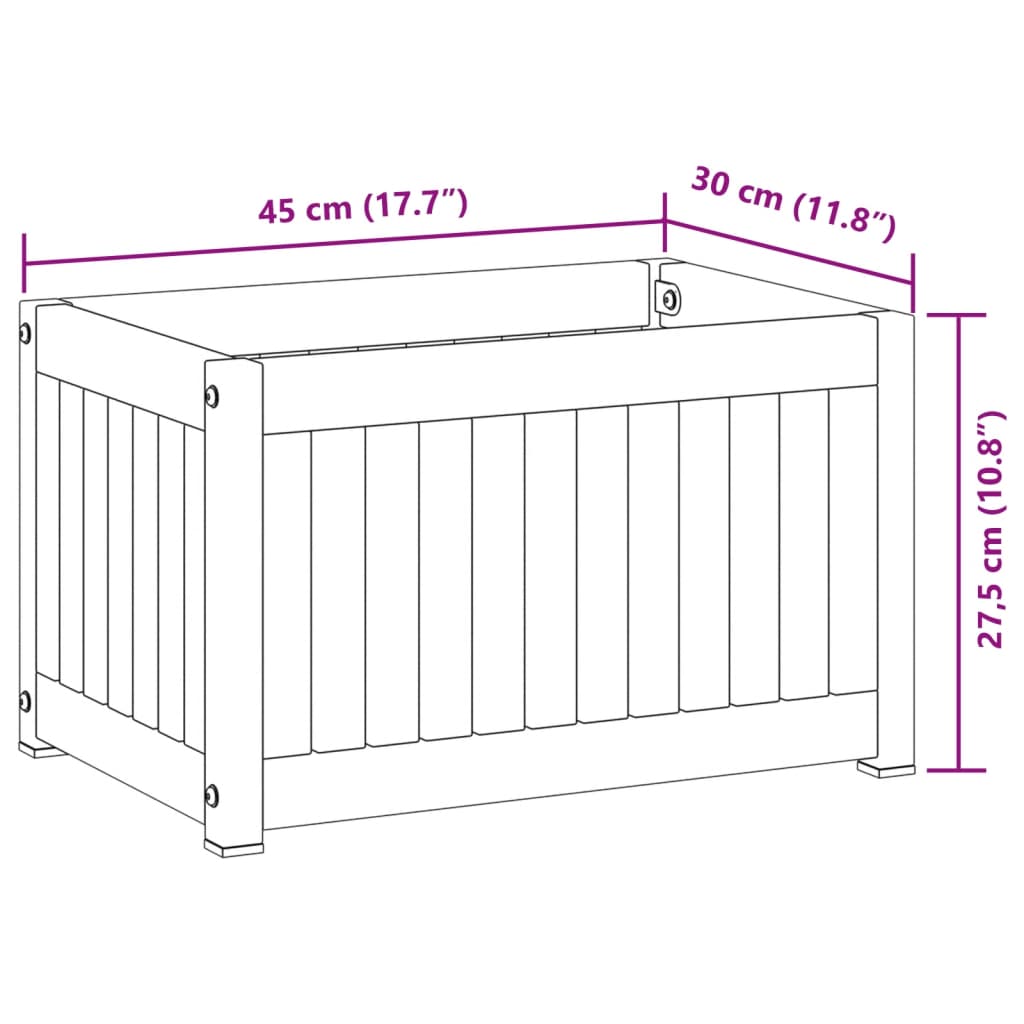 Vaso/floreira de jardim 45x30x27,5 cm acácia maciça e aço