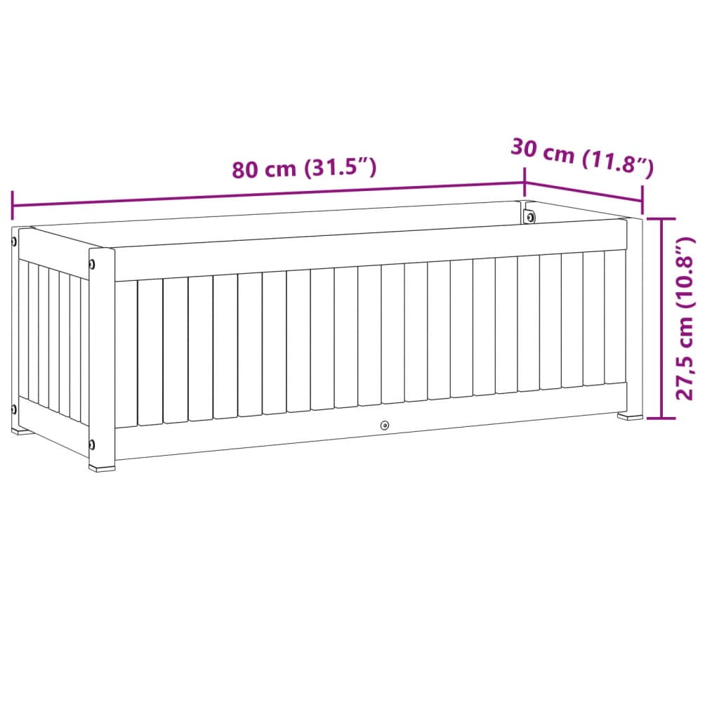 Vaso/floreira de jardim 80x30x27,5 cm acácia maciça e aço