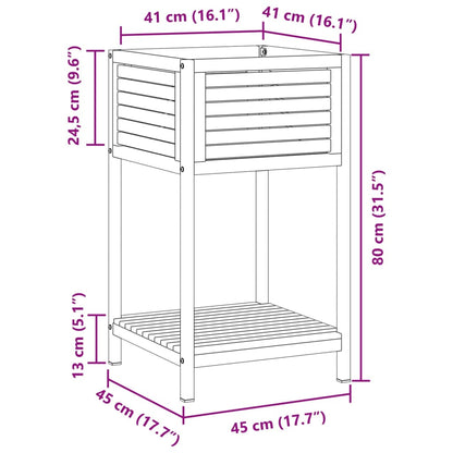 Vaso/floreira jardim c/ prateleira 45x45x80cm acácia maciça/aço