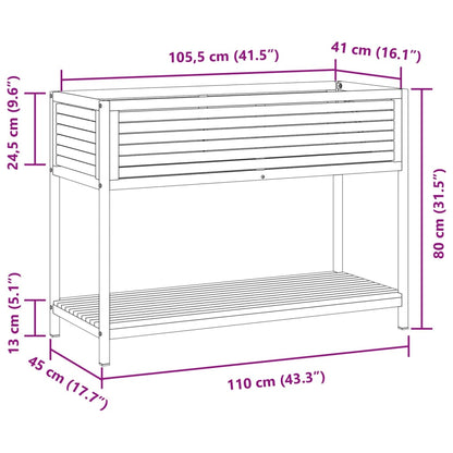 Vaso/floreira de jardim c/ prateleira 110x45x80 cm acácia/aço