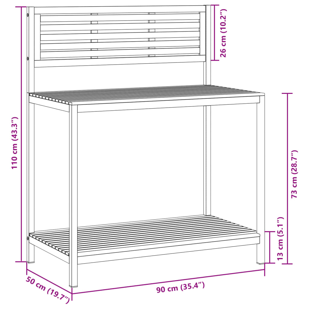 Mesa de trabalho para jardim 90x50x110 cm acácia maciça e aço