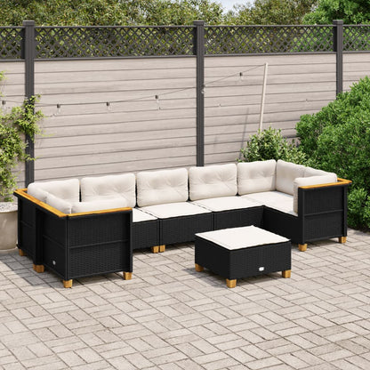 8 pcs conjunto sofás de jardim com almofadões vime PE preto