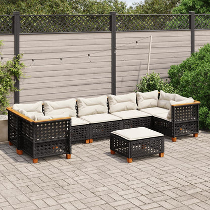 8 pcs conjunto sofás de jardim com almofadões vime PE preto