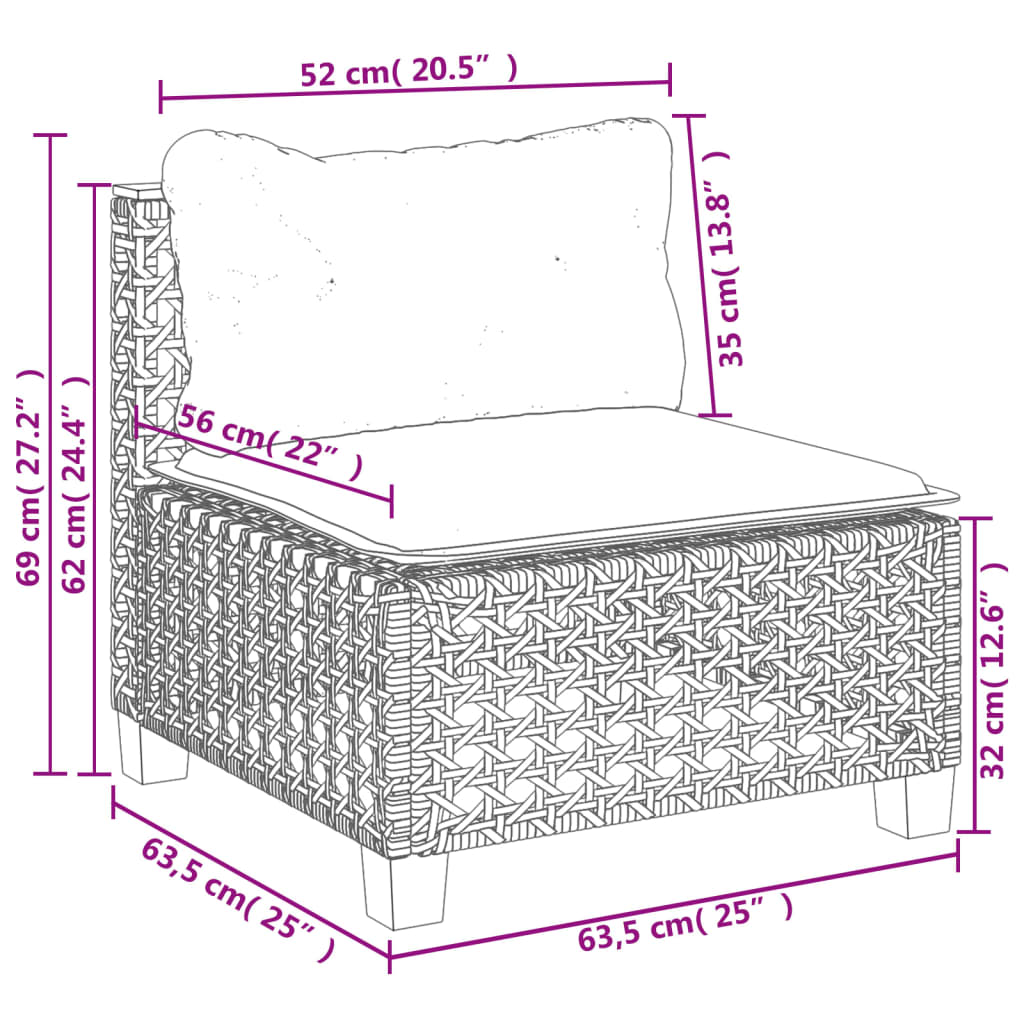 4 pcs conjunto de sofás para jardim c/ almofadões vime PE preto