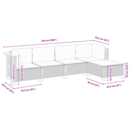 5 pcs conjunto sofás de jardim com almofadões vime PE preto