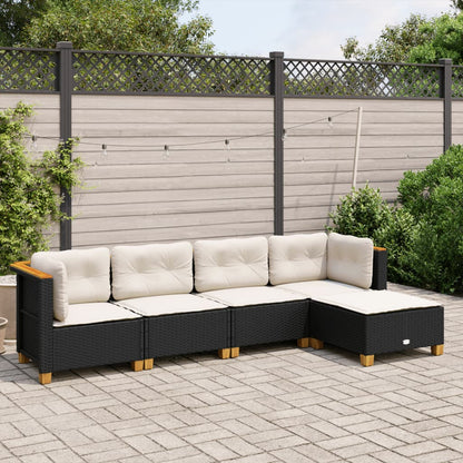 5 pcs conjunto sofás de jardim com almofadões vime PE preto