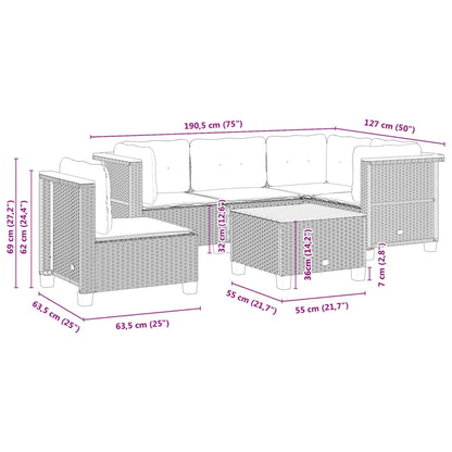 6 pcs conjunto sofás de jardim com almofadões vime cinzento