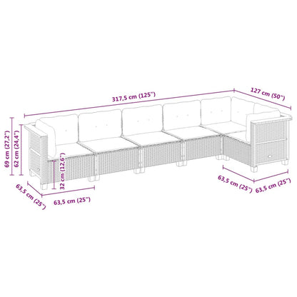 6 pcs conjunto sofás de jardim c/ almofadões vime PE preto