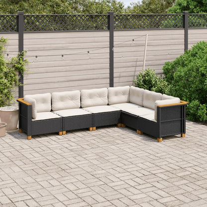 6 pcs conjunto sofás de jardim c/ almofadões vime PE preto