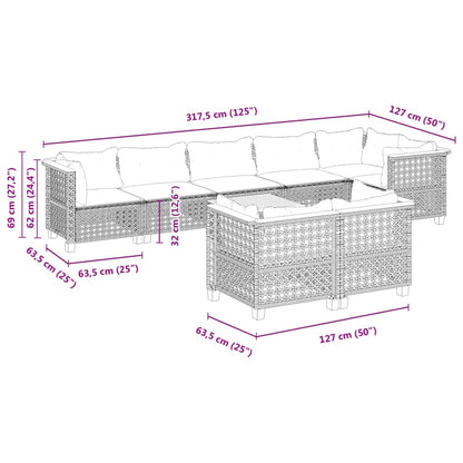 9 pcs conjunto de sofás p/ jardim c/ almofadões vime PE preto