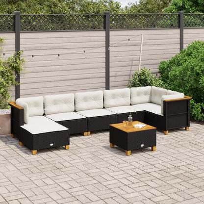 8 pcs conjunto sofás de jardim com almofadões vime PE preto