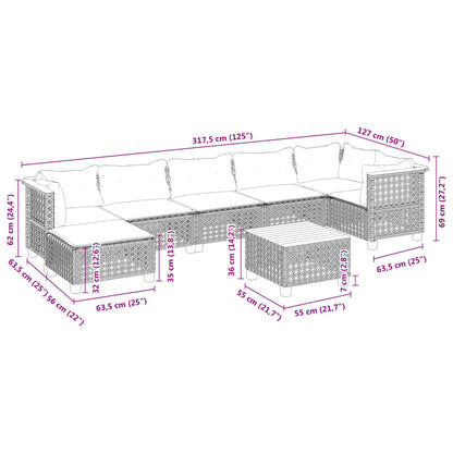 8 pcs conjunto sofás de jardim com almofadões vime PE preto