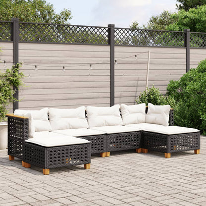 6 pcs conjunto sofás de jardim c/ almofadões vime PE preto