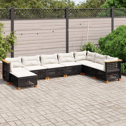 8 pcs conjunto sofás de jardim com almofadões vime PE preto