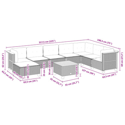 9 pcs conjunto de sofás p/ jardim c/ almofadões vime PE preto