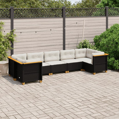 7 pcs conjunto de sofás p/ jardim c/ almofadões vime PE preto