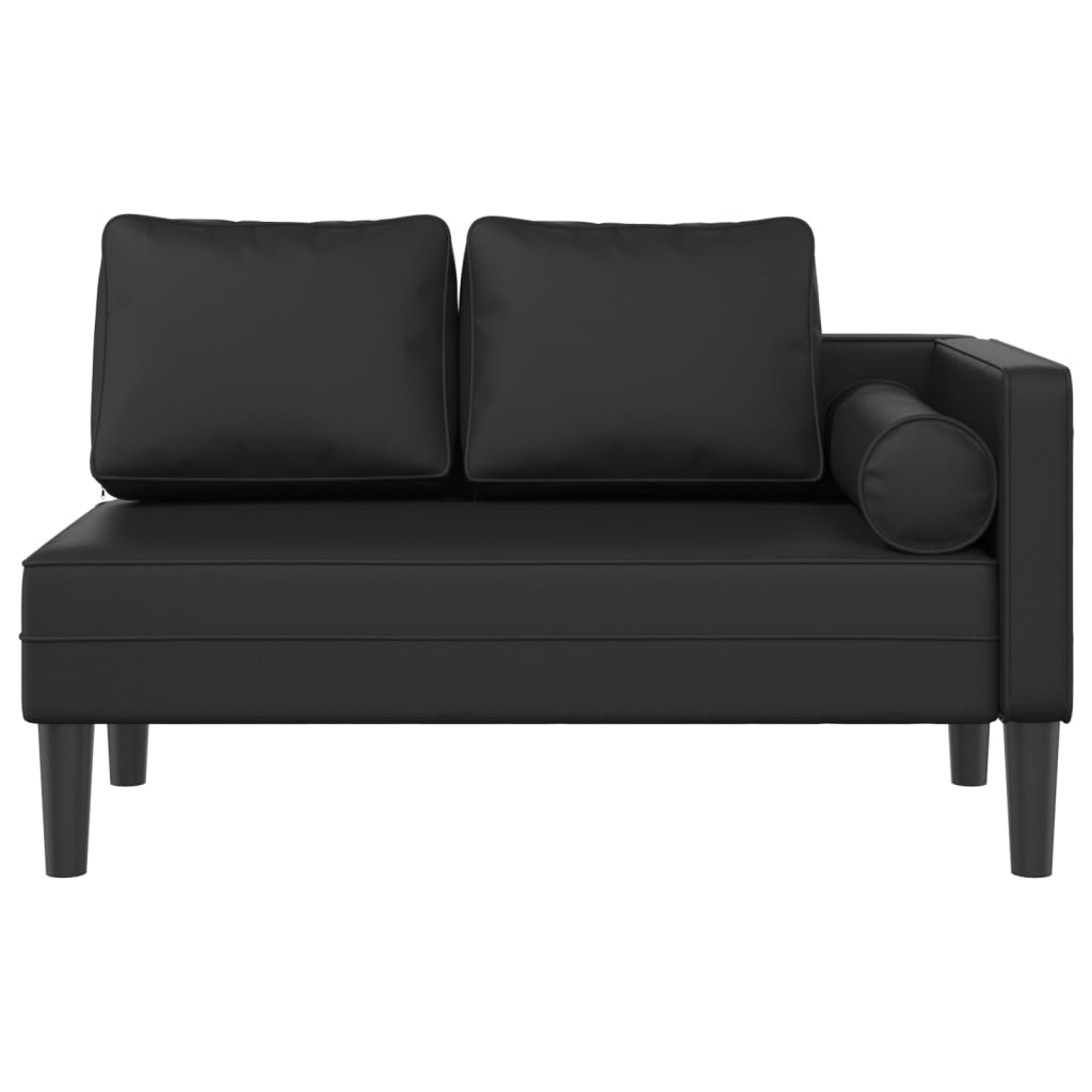 Chaise longue com almofadões couro artificial preto