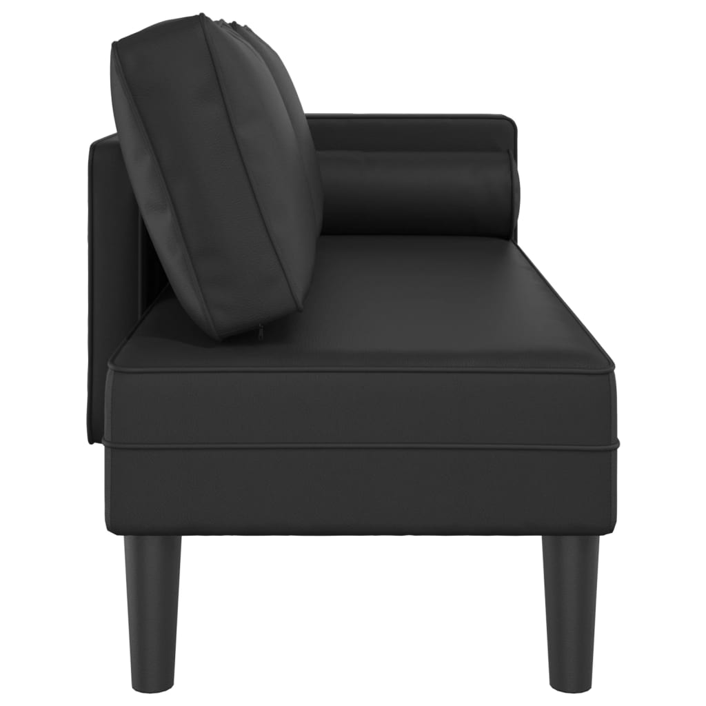 Chaise longue com almofadões couro artificial preto