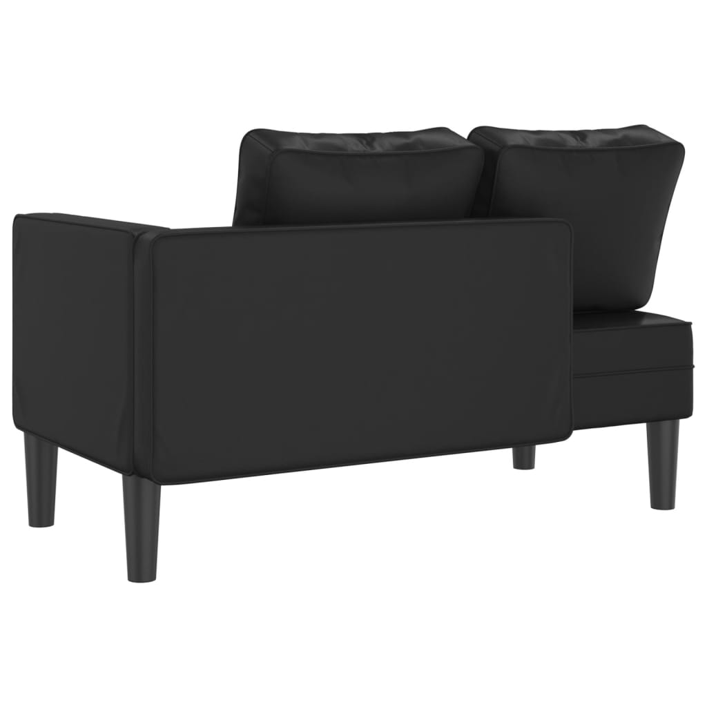 Chaise longue com almofadões couro artificial preto