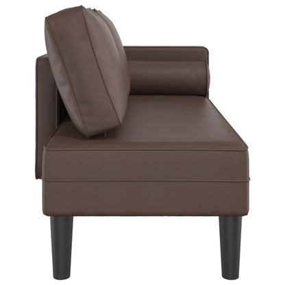 Chaise longue com almofadões couro artificial castanho