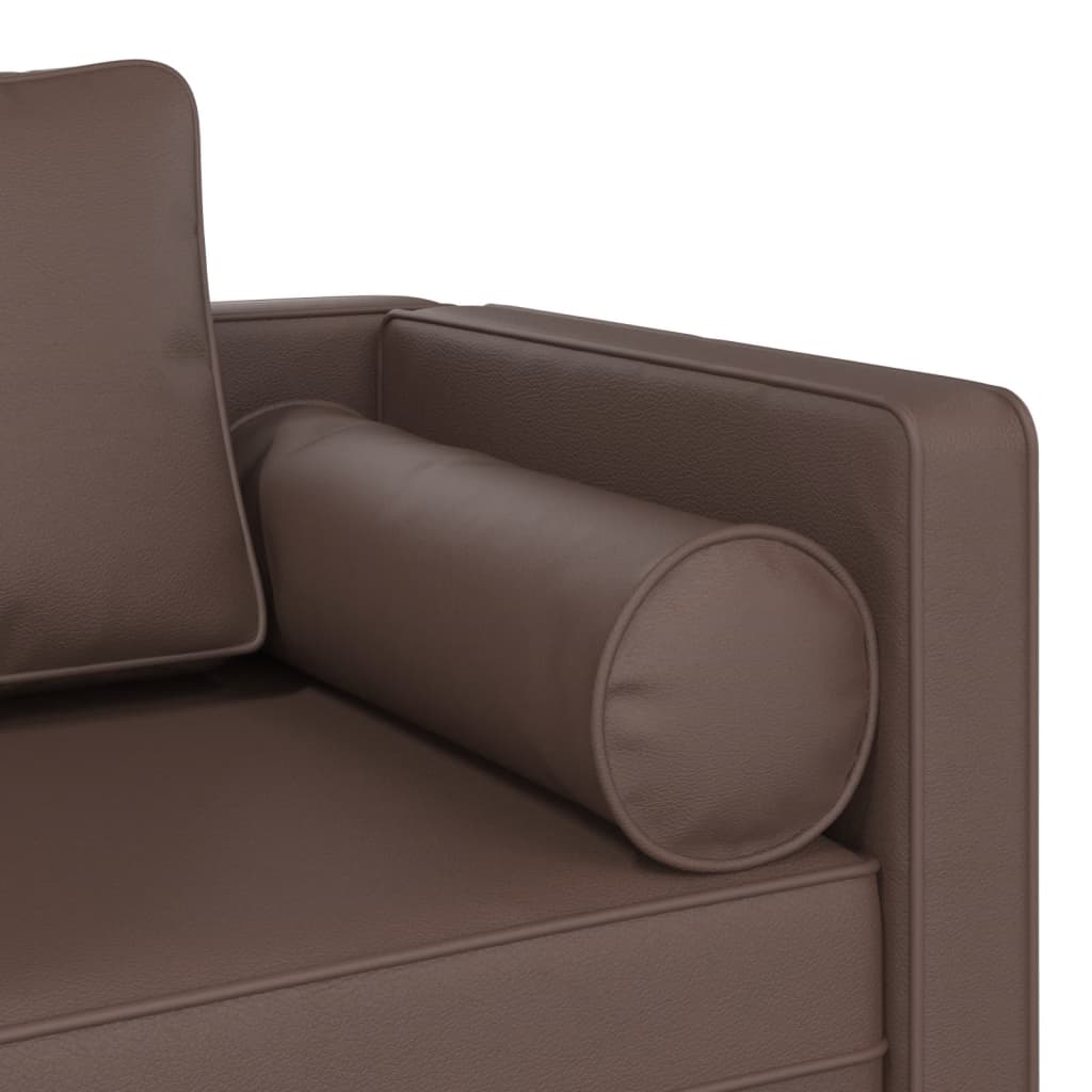 Chaise longue com almofadões couro artificial castanho