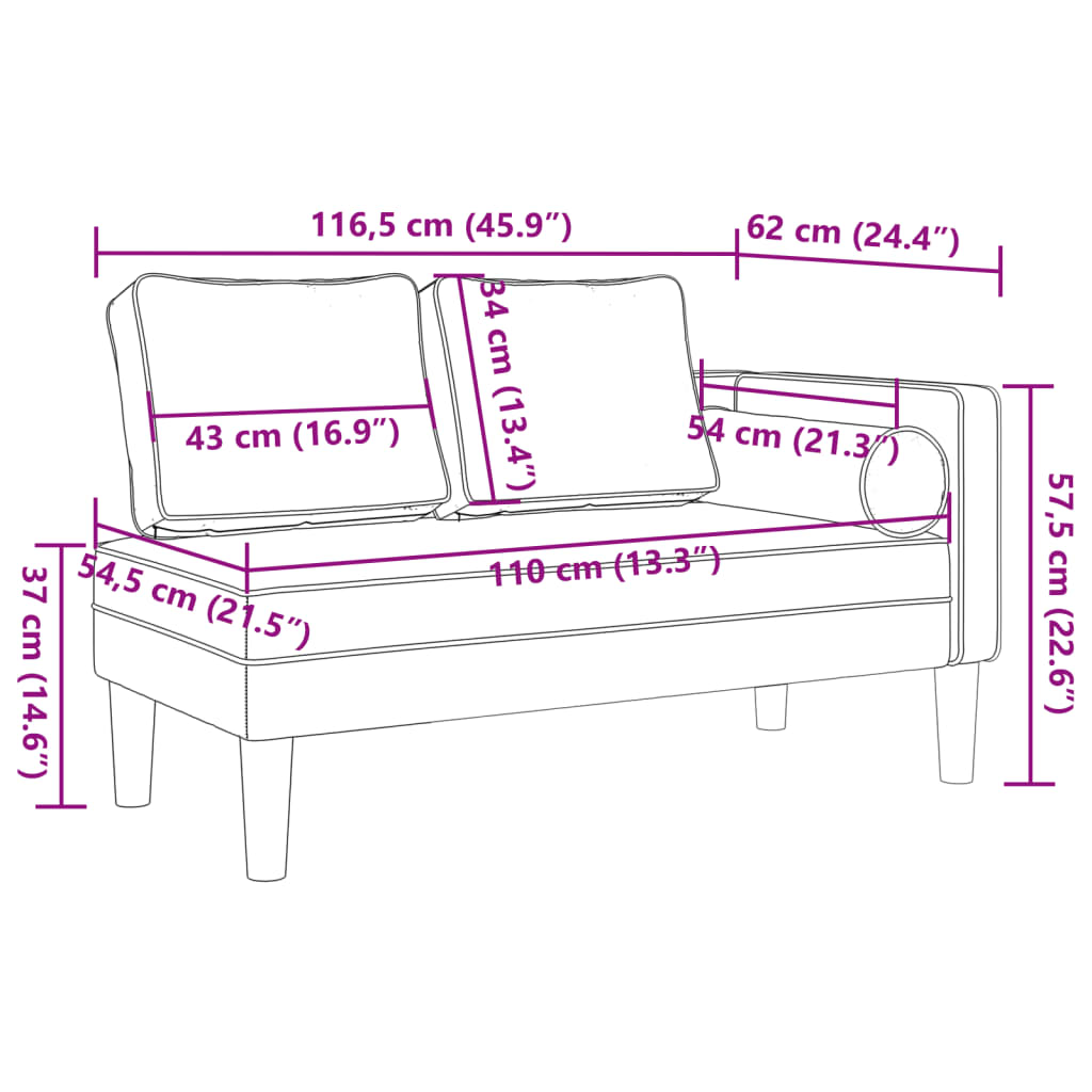 Chaise longue com almofadões couro artificial castanho