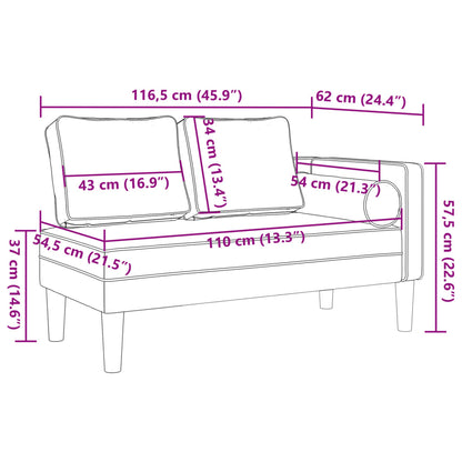 Chaise longue com almofadões couro artificial castanho