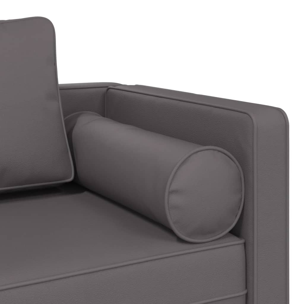 Chaise longue com almofadões couro artificial cinzento