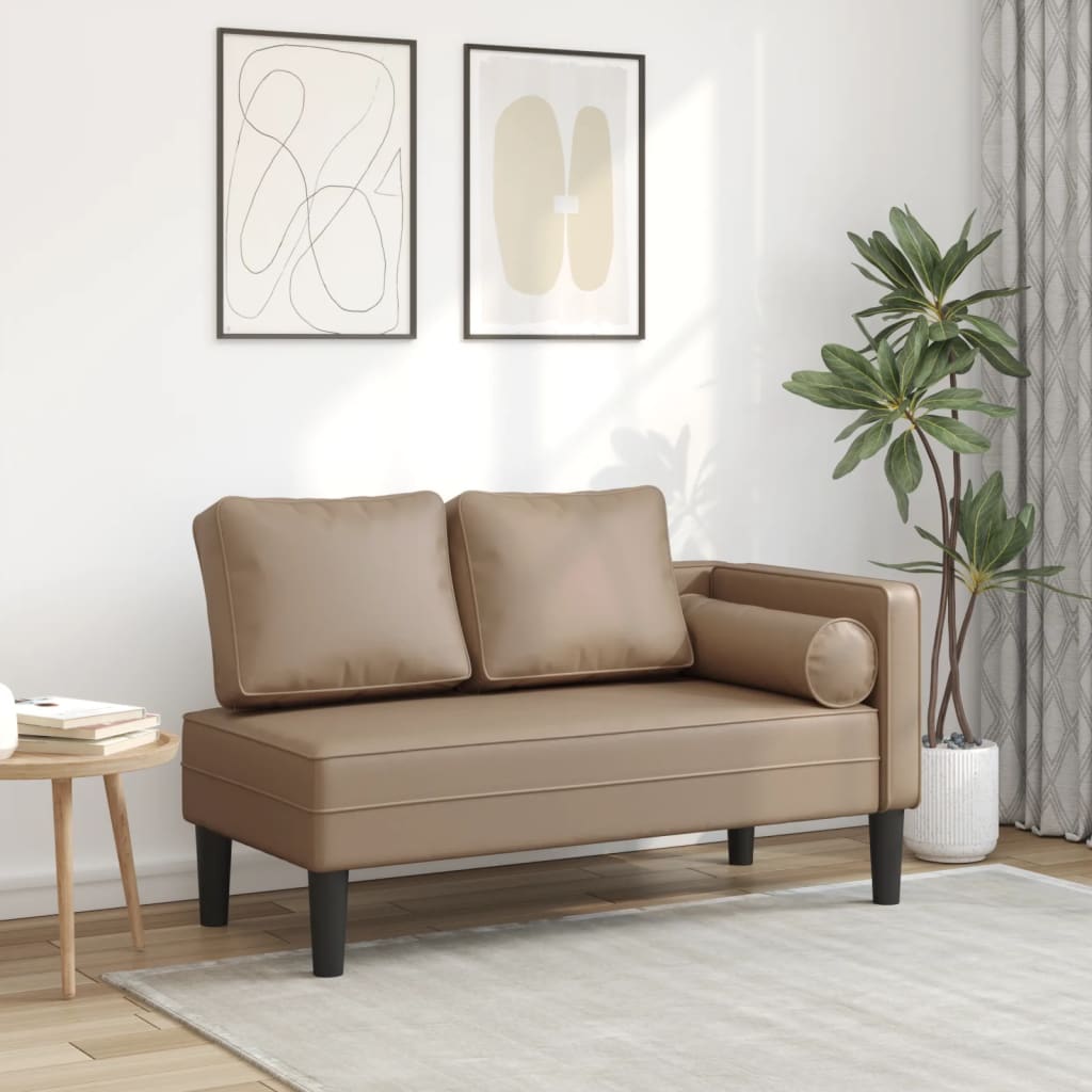 Chaise longue com almofadões couro artificial cor cappuccino