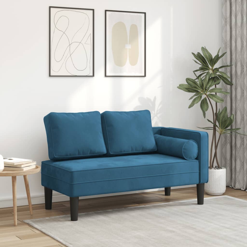 Chaise lounge com almofadões veludo azul