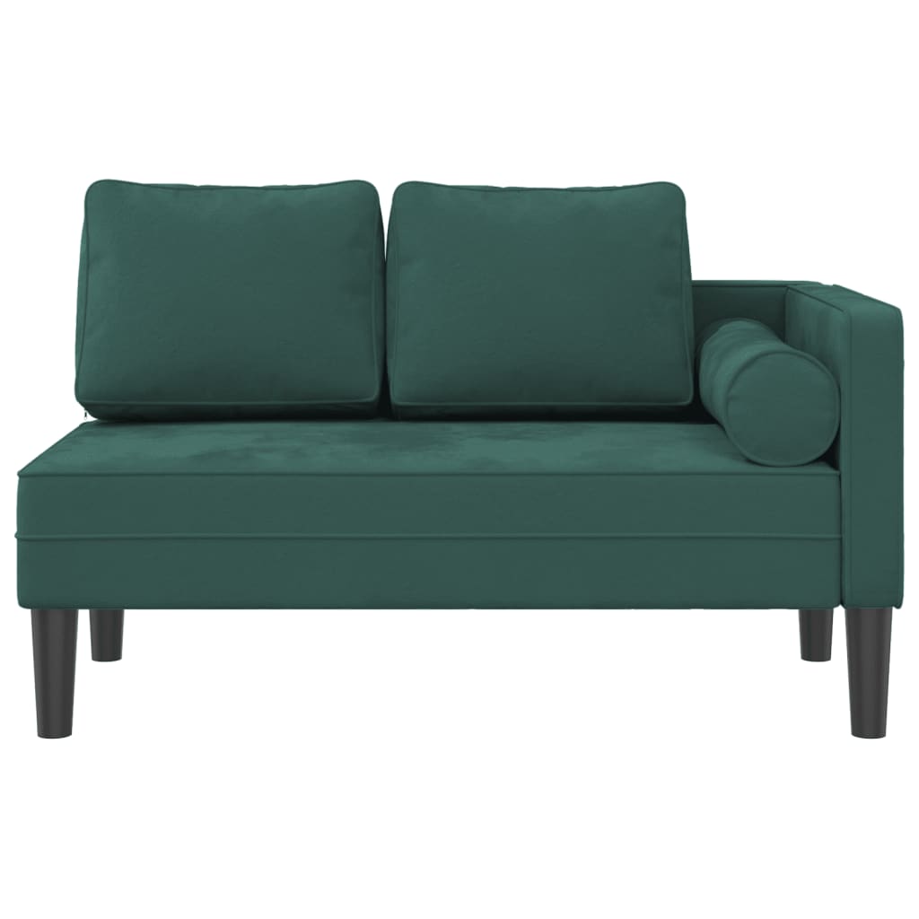 Chaise longue com almofadões veludo verde-escuro