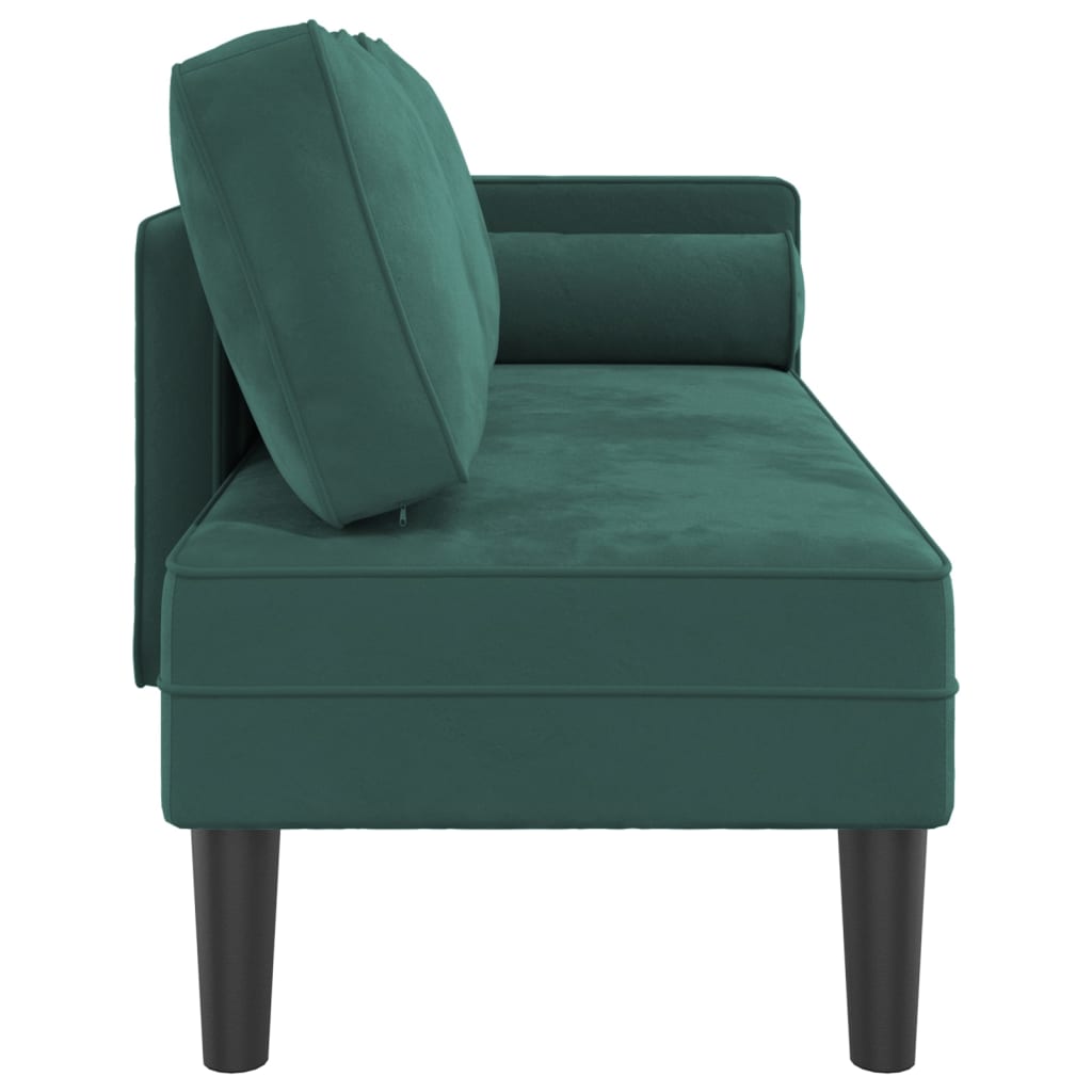 Chaise longue com almofadões veludo verde-escuro