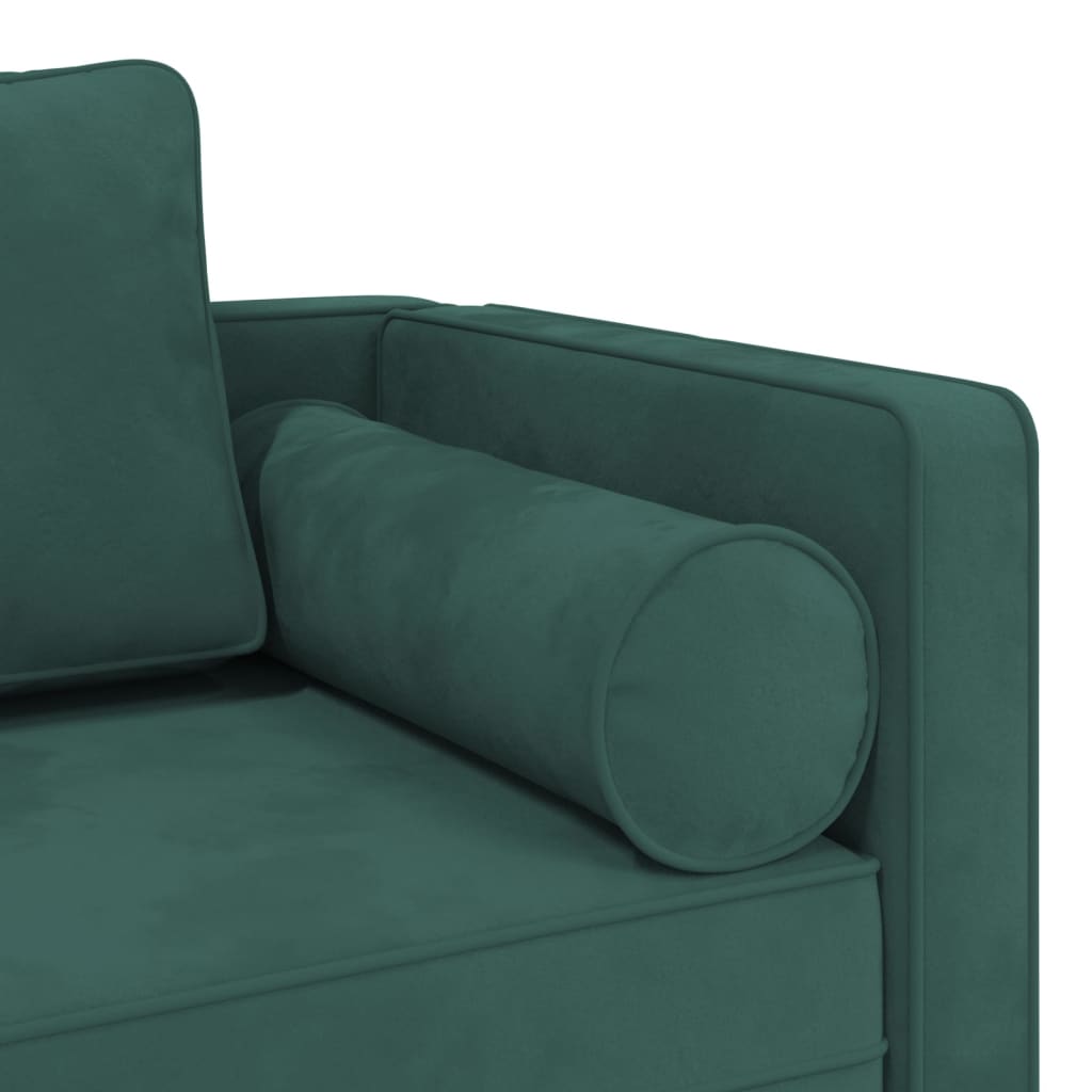 Chaise longue com almofadões veludo verde-escuro