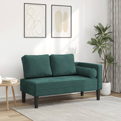 Chaise longue com almofadões veludo verde-escuro