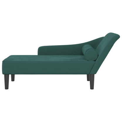 Chaise longue com almofadões veludo verde-escuro