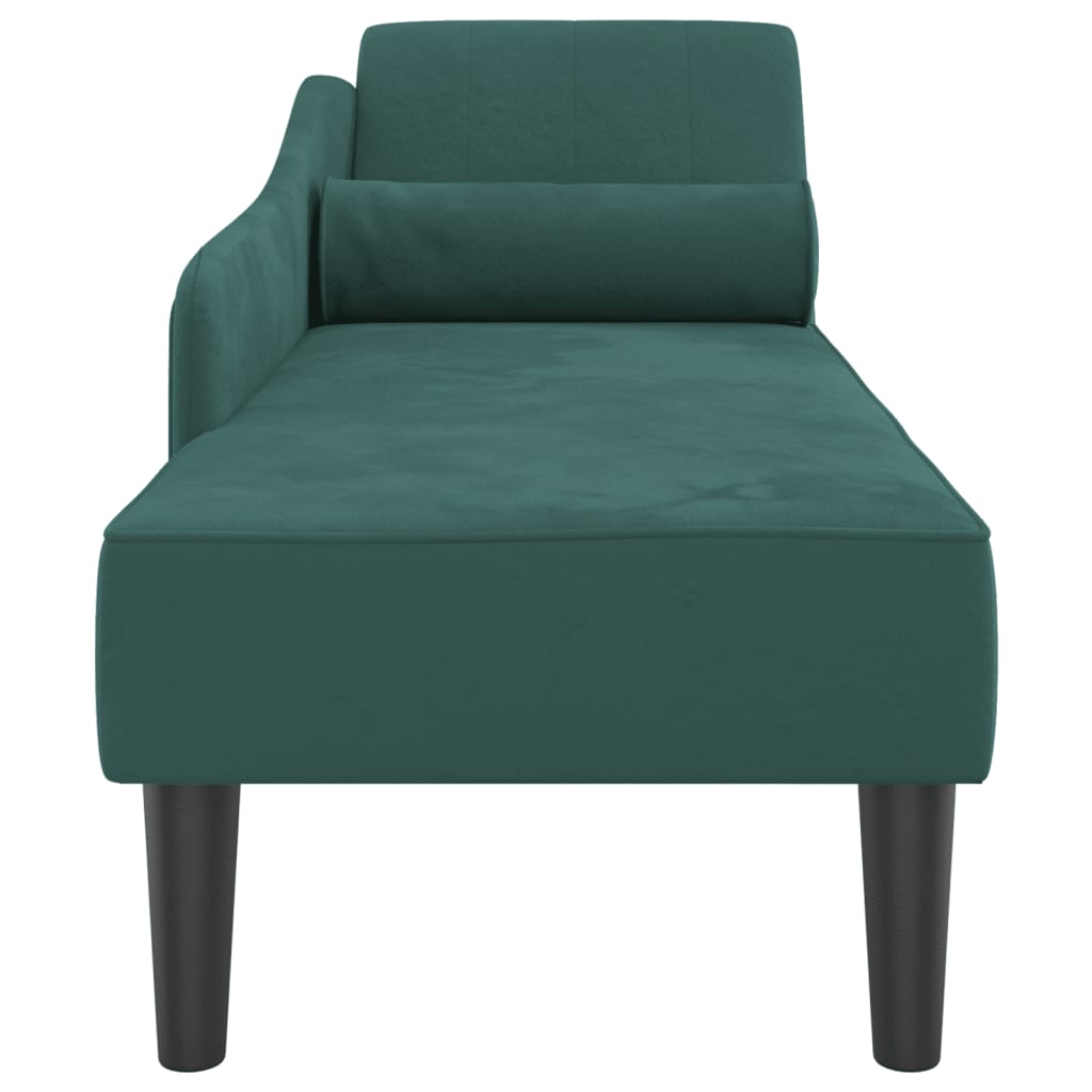 Chaise longue com almofadões veludo verde-escuro