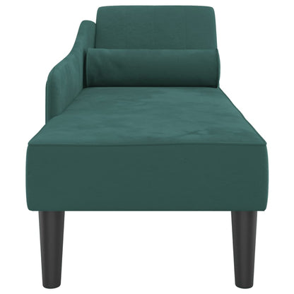 Chaise longue com almofadões veludo verde-escuro